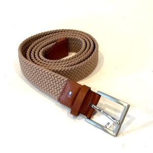 Tommy Hilfiger Khaki Brown Tan Braided Men's Belt NEW XL Silver Buckle